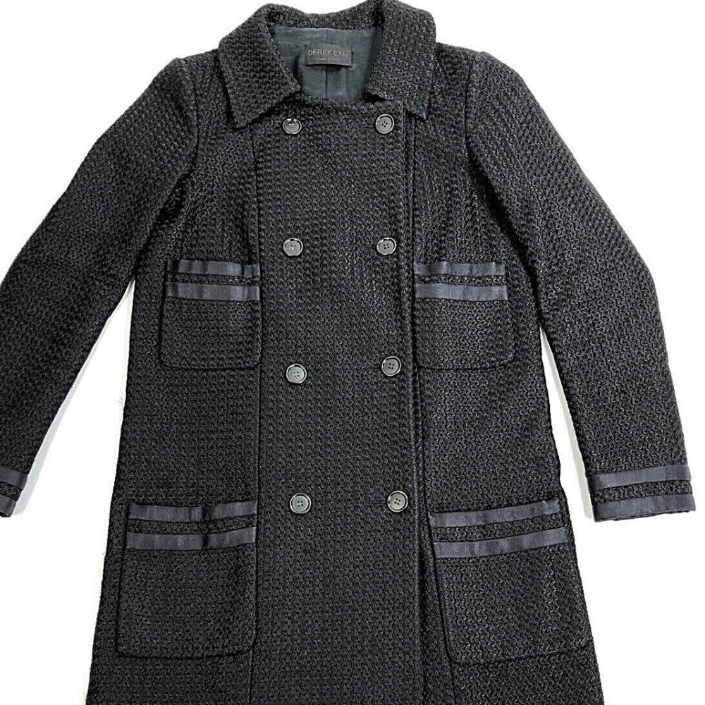Derek Lam Womens Silk Trim Double Breasted Coat